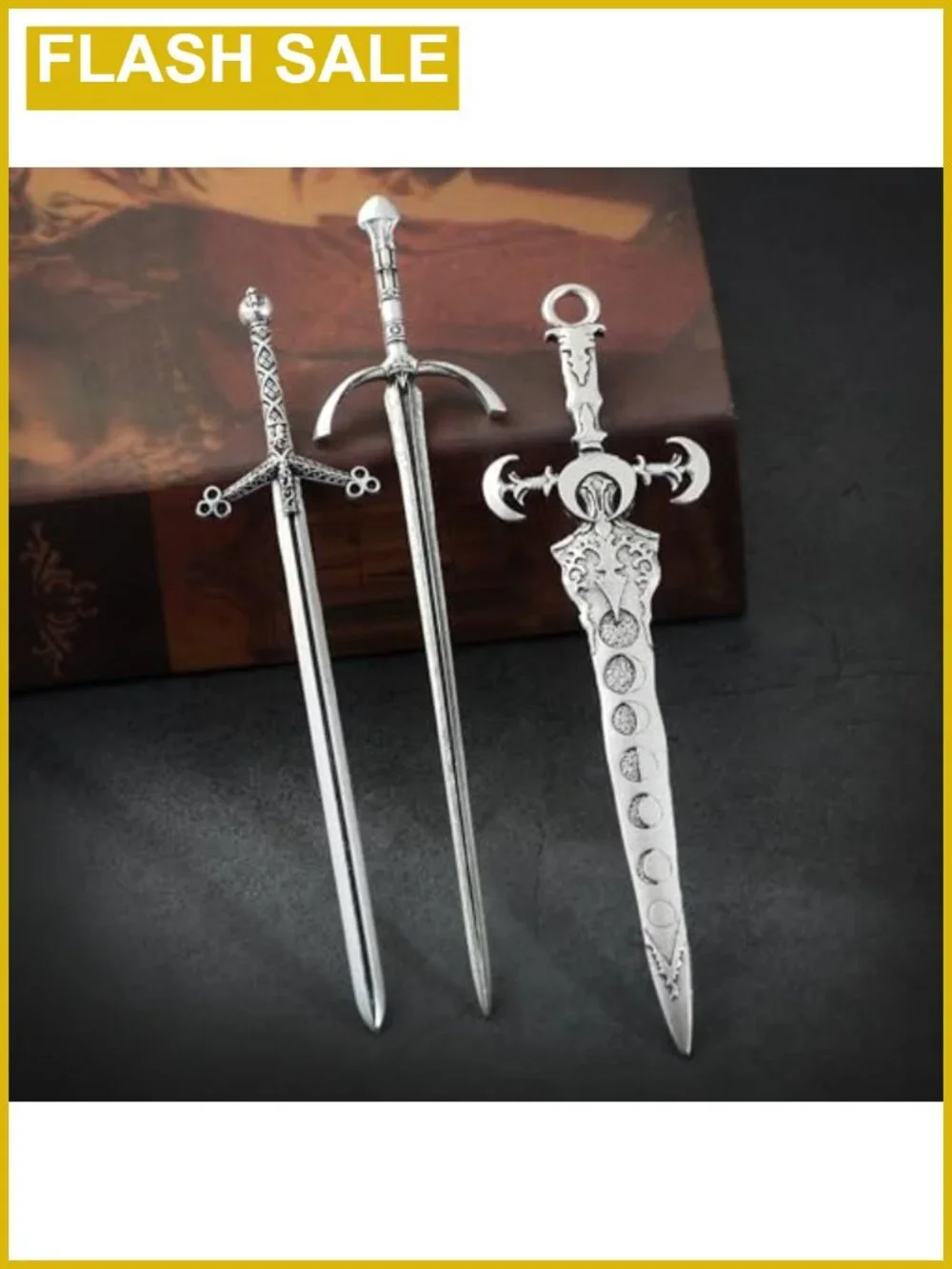 3-Piece Sword Hair Pins Set Gothic Viking Medieval Hair Sticks Metal